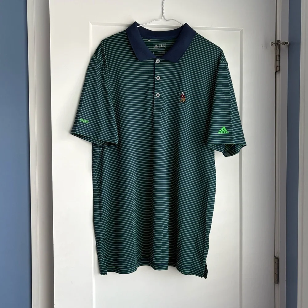 ADIDAS | Navy Blue and Green striped Polo |  Men’s Size Large